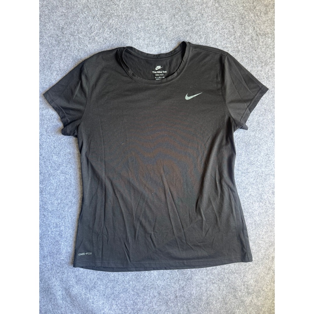 Nike Womens Dri FIT Black Short Sleeve Gym Training Top Athletic Shirt Size XL